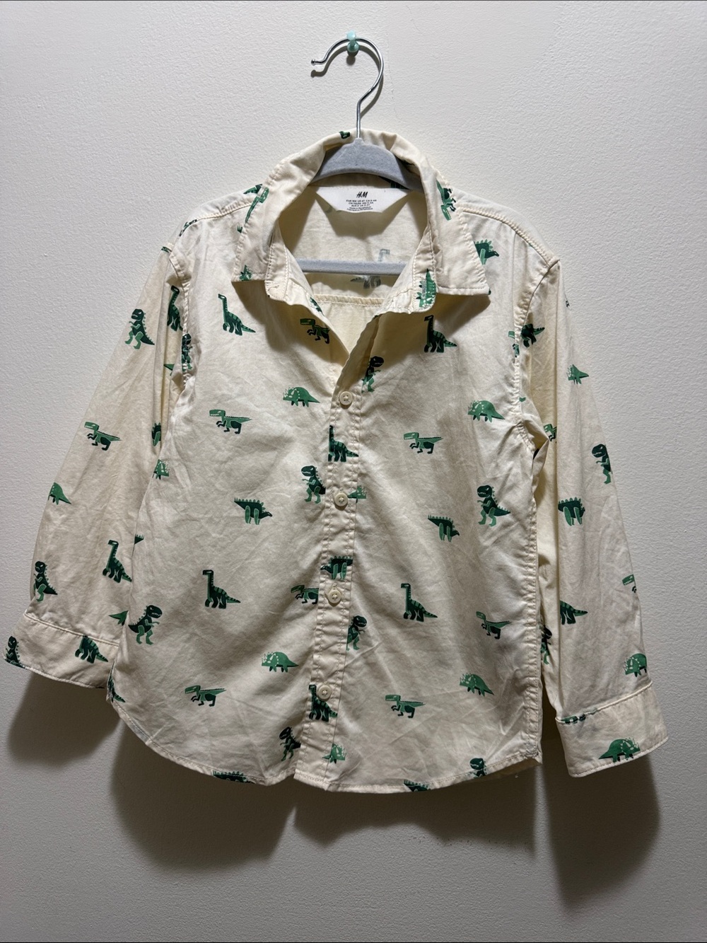 H&M Cream Shirt with Green Dinosaur Motif